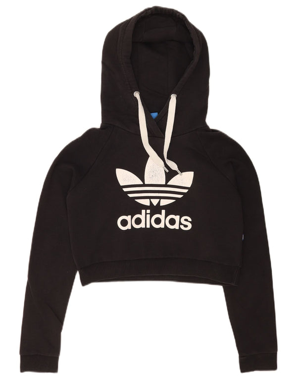 Damska bluza z kapturem Adidas Graphic Crop UK 8 Small Black Cotton