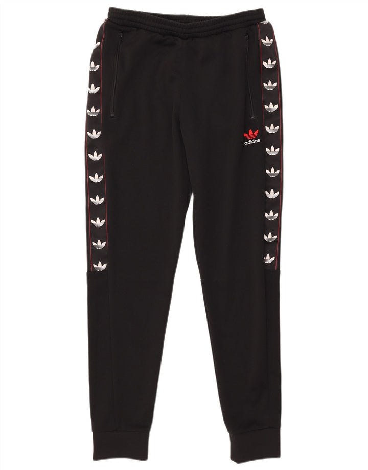 Męskie spodnie dresowe Adidas z grafiką, małe, czarne, poliestrowe