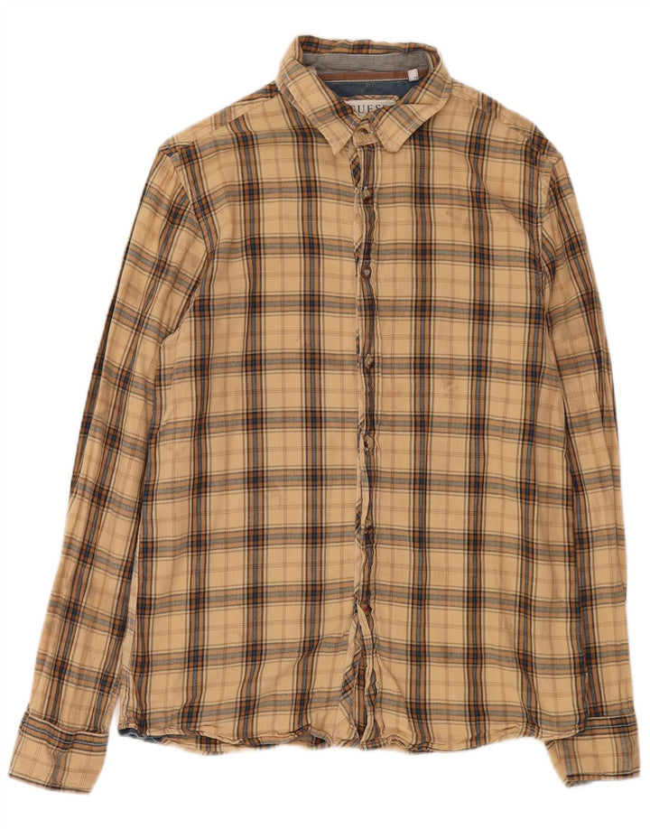 Koszula flanelowa męska Guess w małą beżową kratkę, bawełniana