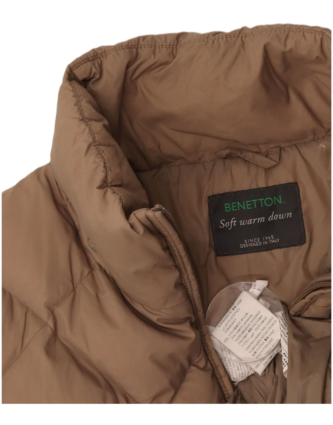 BENETTON Womens Padded Jacket UK 14 Medium Beige Polyamide
