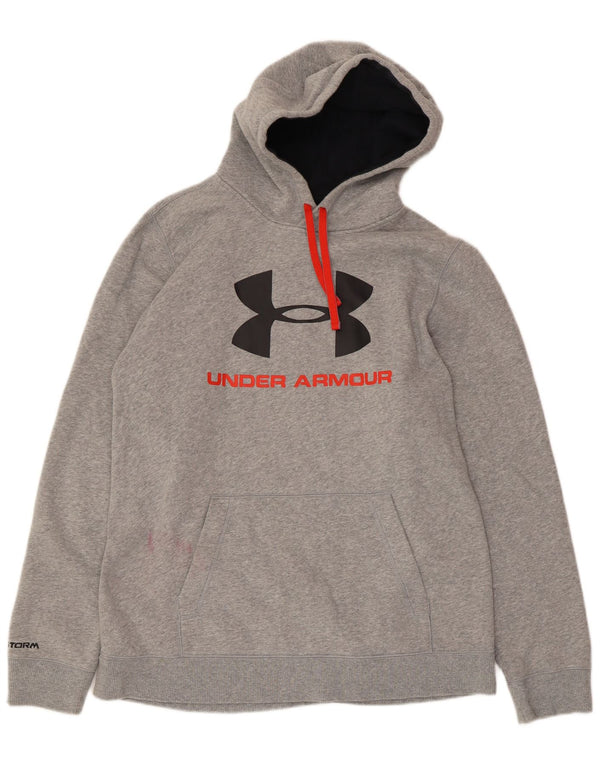 Męski sweter z kapturem i grafiką UNDER ARMOUR, duży, szary, z bawełny w cętki
