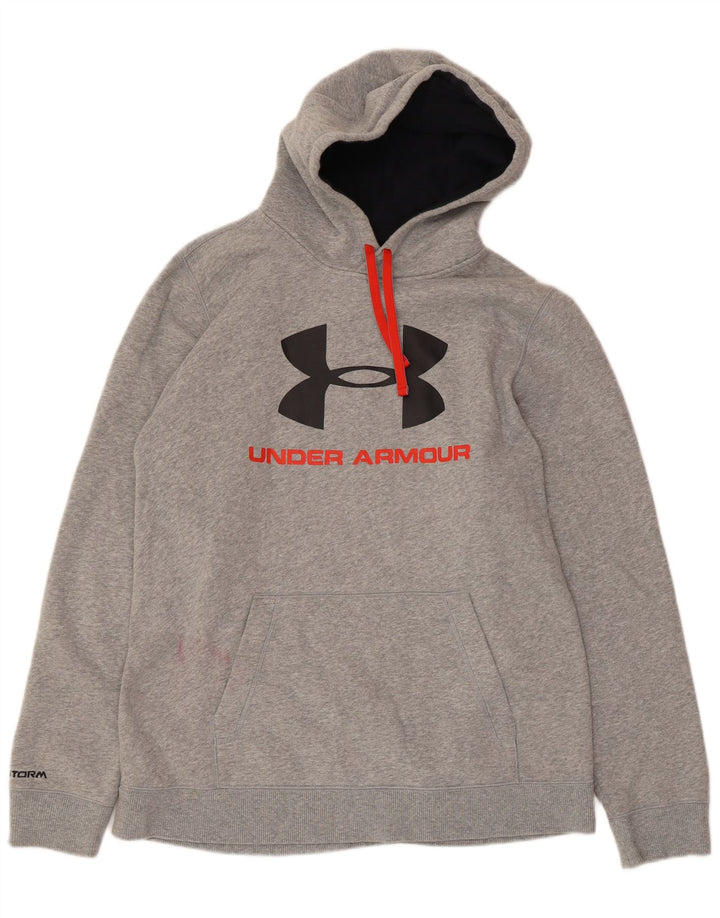 Męski sweter z kapturem i grafiką UNDER ARMOUR, duży, szary, z bawełny w cętki