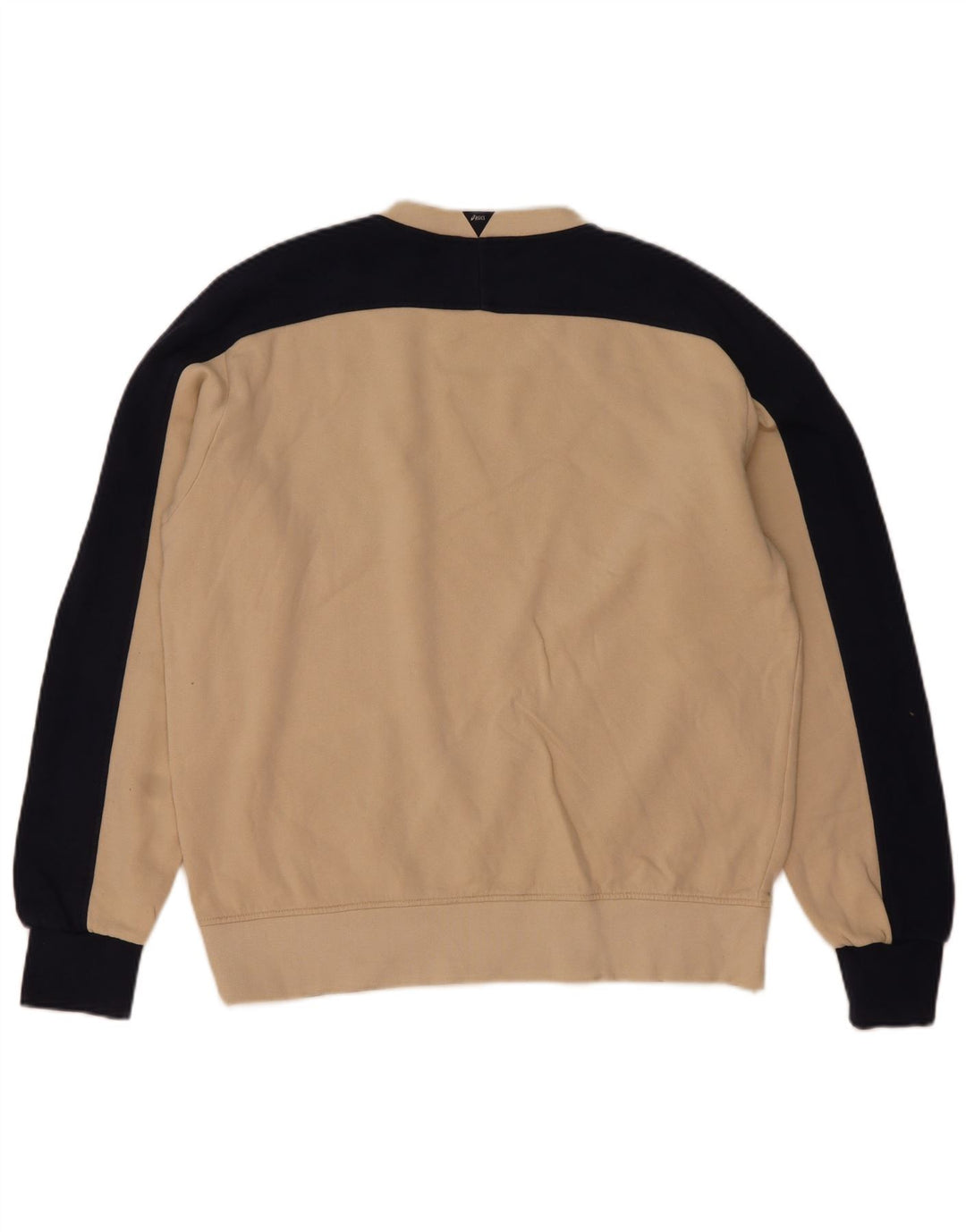 Męska bluza z grafiką Asics, sweter XL, beżowa, bawełniana z blokami kolorów