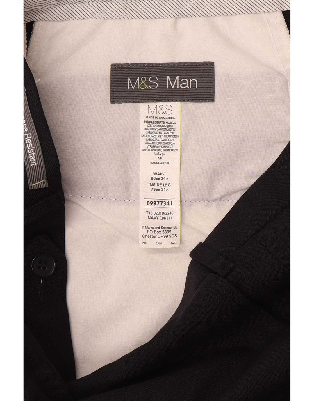 Marks & Spencer Męskie proste spodnie garniturowe W34 L31 Granatowy poliester