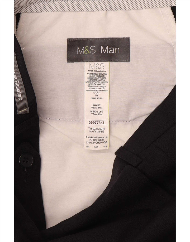 Marks & Spencer Męskie proste spodnie garniturowe W34 L31 Granatowy poliester