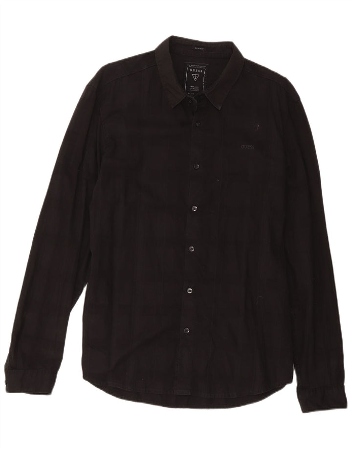 Koszula męska Guess Slim Fit, duża, czarna, bawełniana w kratę