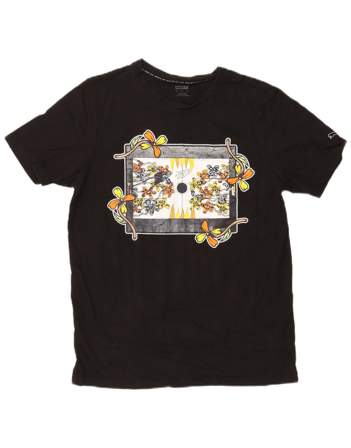 Męska koszulka z grafiką Puma, mała czarna w kwiaty, bawełniana natura