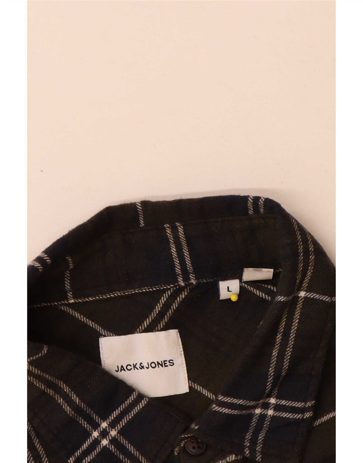 Męska koszula flanelowa Jack & Jones, duża, bawełniana w kratę khaki