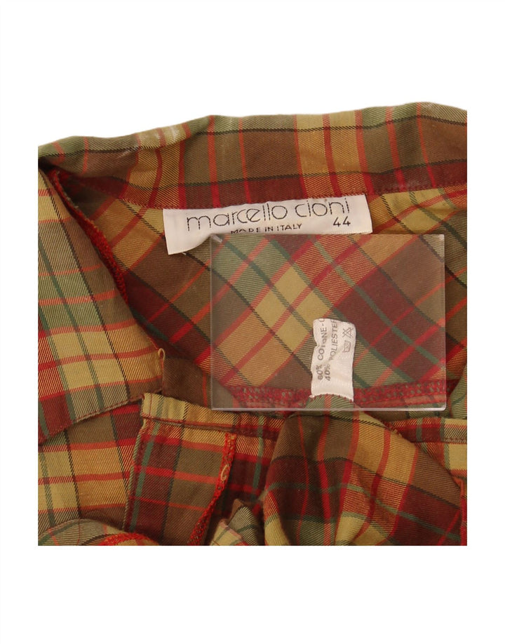 MARCELLO CIONI Womens Flannel Shirt IT 44 Medium Khaki Plaid Cotton