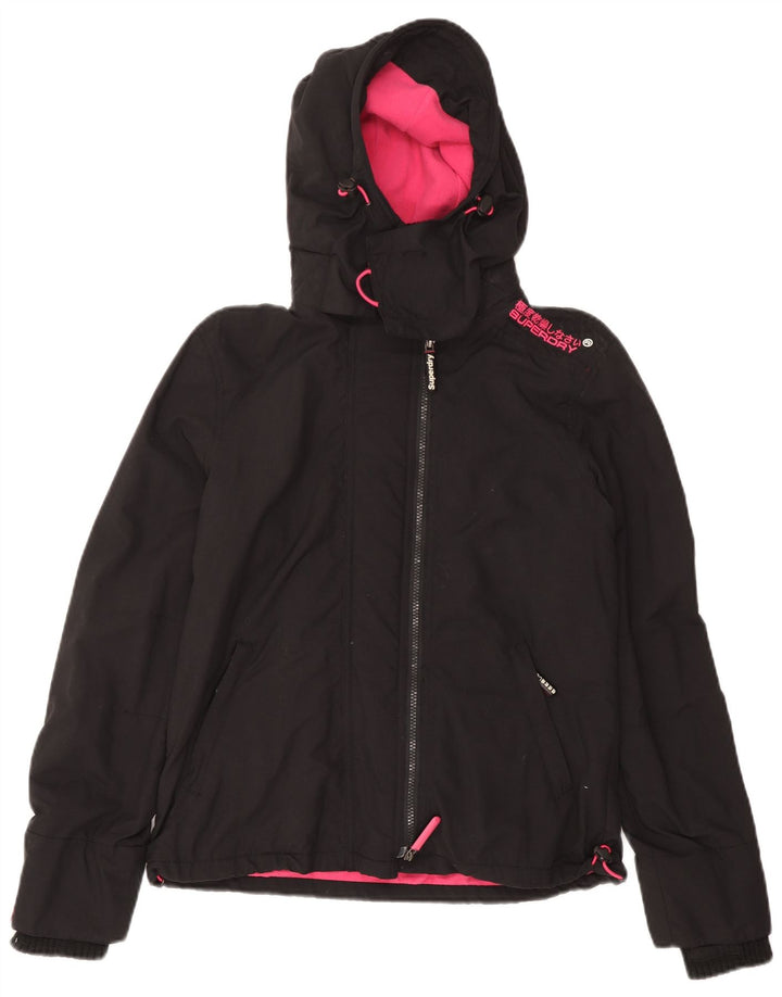 Damska wiatrówka z kapturem Superdry Graphic UK 14 Średni czarny nylon