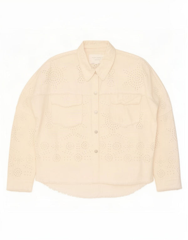 Damska kurtka jeansowa oversize Zara UK 6 XS w kolorze złamanej bieli, bawełniana w kwiaty