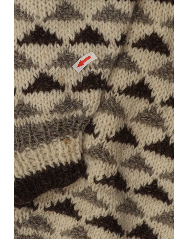 Vintage męski sweter z okrągłym dekoltem, średni, złamany biały geometryczny