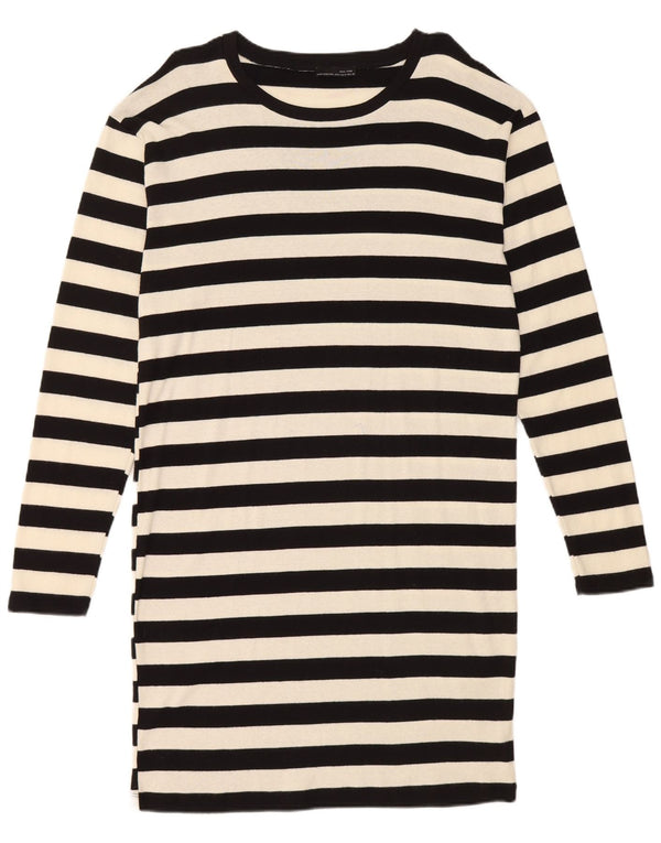 Damska sukienka T-shirtowa z długim rękawem Zara UK 14, średnie czarne paski