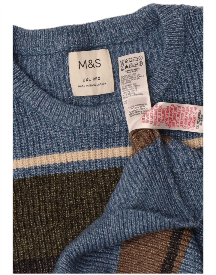 Marks & Spencer Męski sweter z okrągłym dekoltem 2XL Niebieskie paski, poliamid