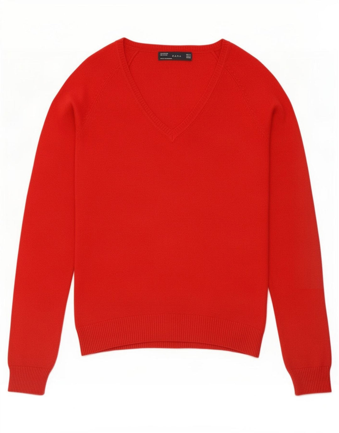 Sweter damski Zara z dekoltem w kształcie litery V, UK 12, średni czerwony, bawełniany