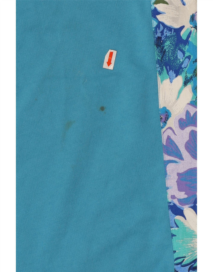 Pełny dres damski VINTAGE UK 14/16, duży niebieski kwiatowy poliester