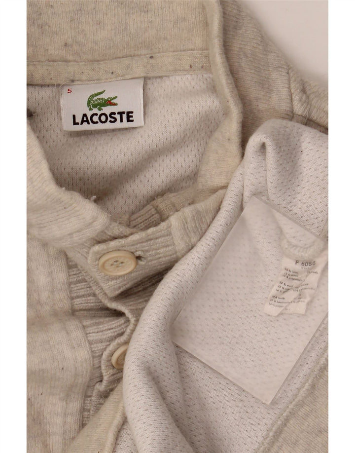 Lacoste Męski sweter zapinany na guziki, rozmiar 5, duży, beżowy, wełniany nakrapiany