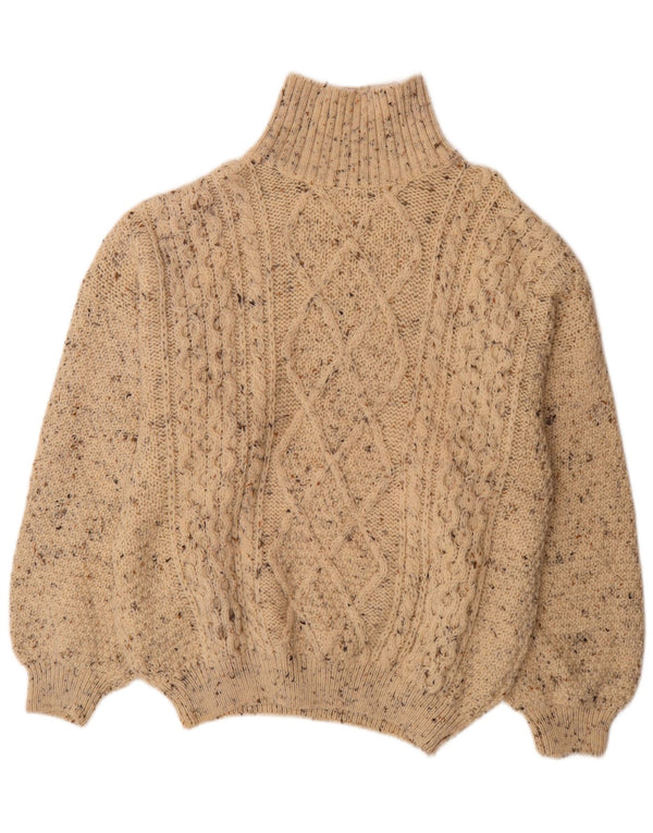 Vintage męski sweter z wywijanym dekoltem XL, beżowy, nakrapiany, nowa wełna
