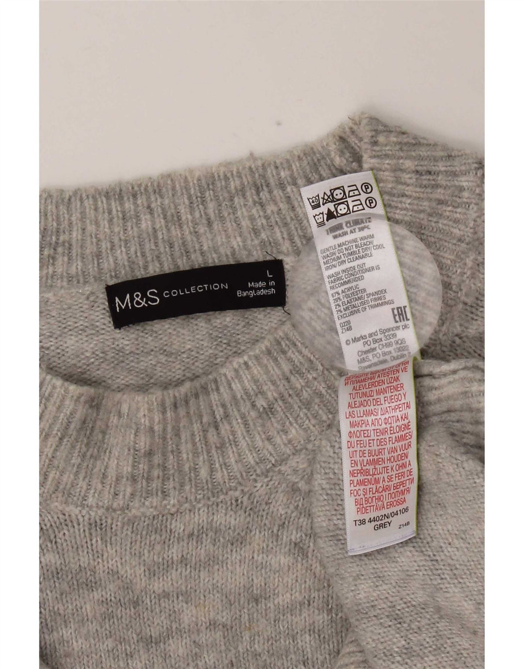 Marks & Spencer Damski sweter z okrągłym dekoltem, UK 16, duży, szary