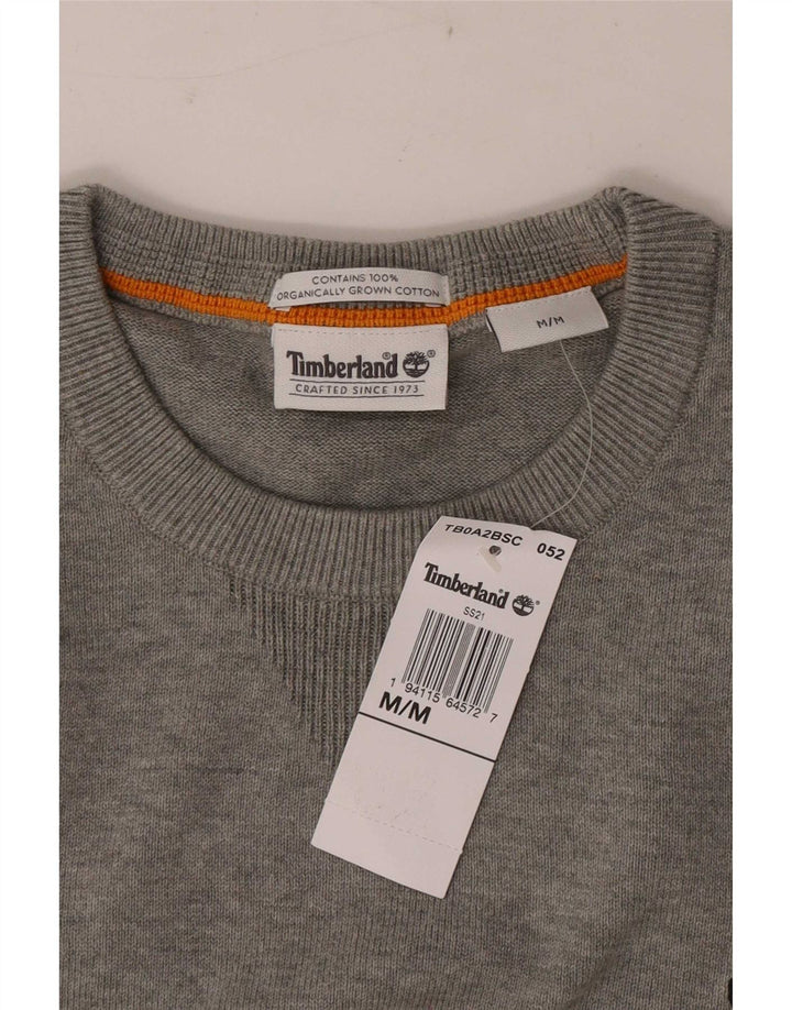 Męski sweter Timberland z okrągłym dekoltem, średnioszary, bawełniany w cętki
