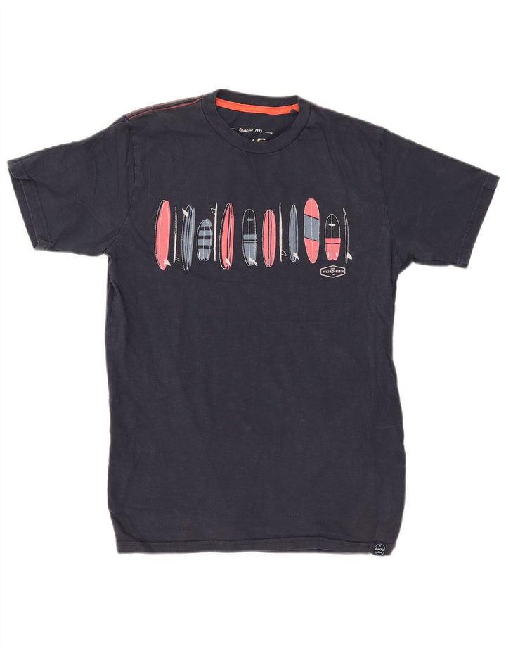 Męski T-shirt z grafiką WEIRD FISH, mały, granatowy, bawełniany