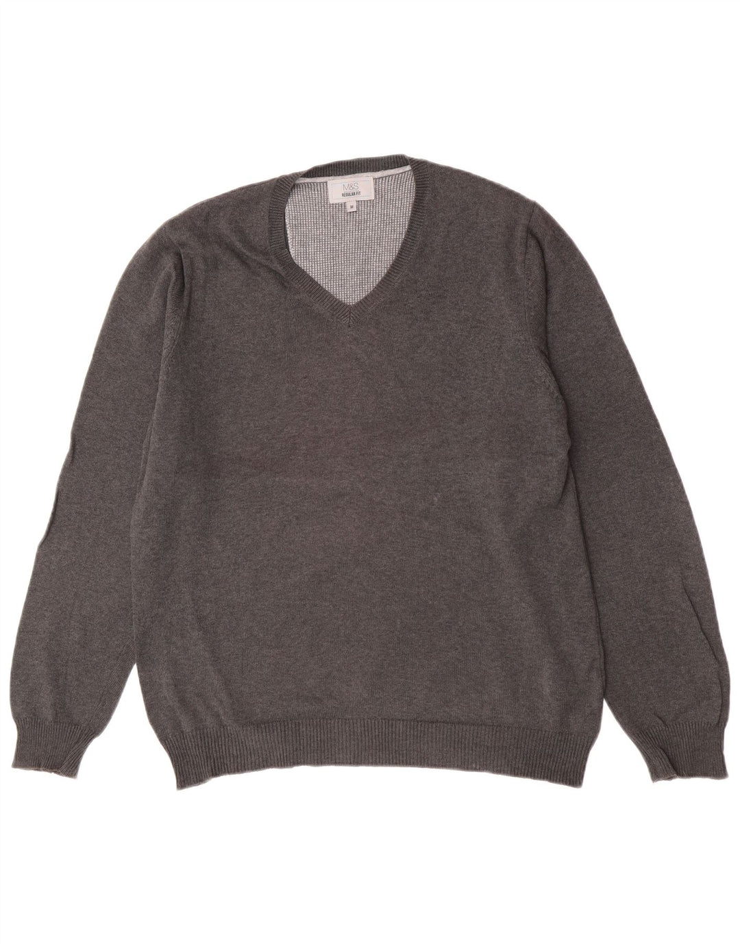 Męski sweter Marks & Spencer o regularnym kroju z dekoltem w kształcie litery V, średnioszary, nakrapiany