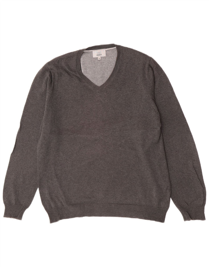 Męski sweter Marks & Spencer o regularnym kroju z dekoltem w kształcie litery V, średnioszary, nakrapiany
