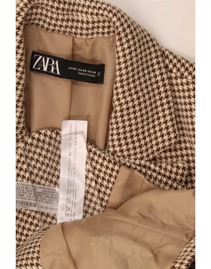 Damska marynarka zapinana na 2 guziki, oversize, Zara UK 6 XS, brązowa pepitka