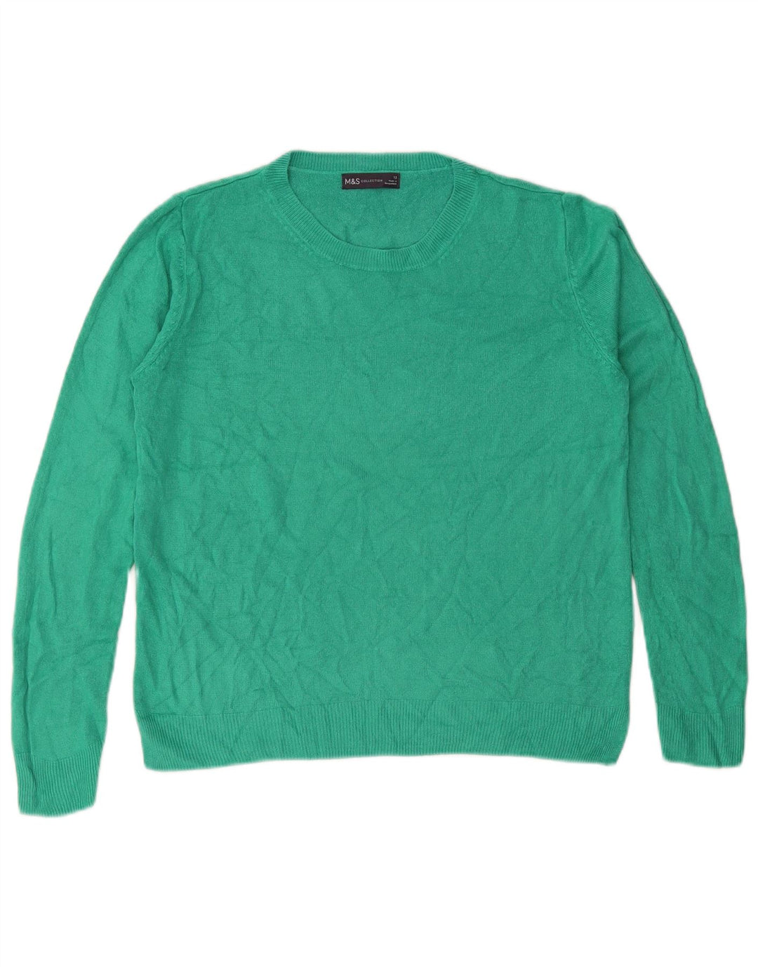 MARKS & SPENCER Damski sweter z okrągłym dekoltem UK 12, średni zielony akryl