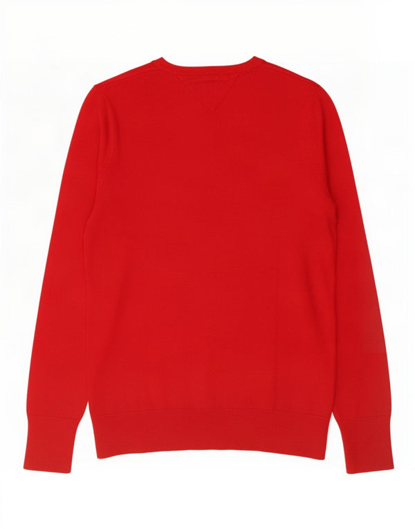 Damski sweter Tommy Hilfiger z dekoltem w kształcie litery V, UK 12, średni czerwony bawełniany