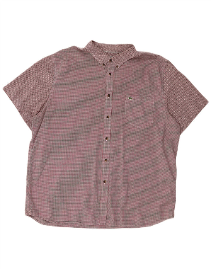 Lacoste Męska koszula z krótkim rękawem o regularnym kroju, 2XL, czerwona bawełniana kratka