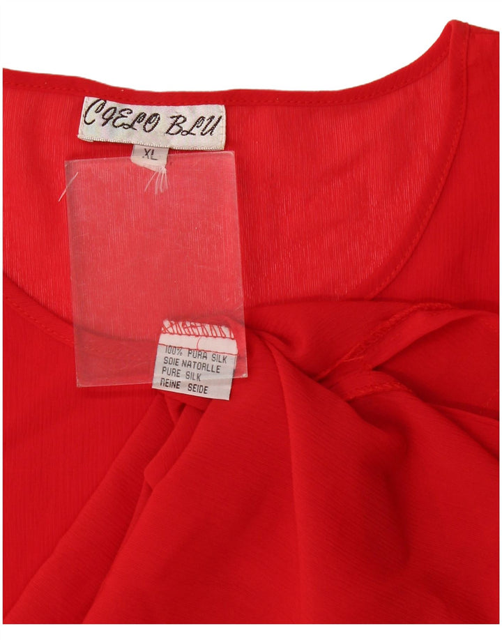 Bluzka damska Vintage Top UK 18 XL Czerwony jedwab