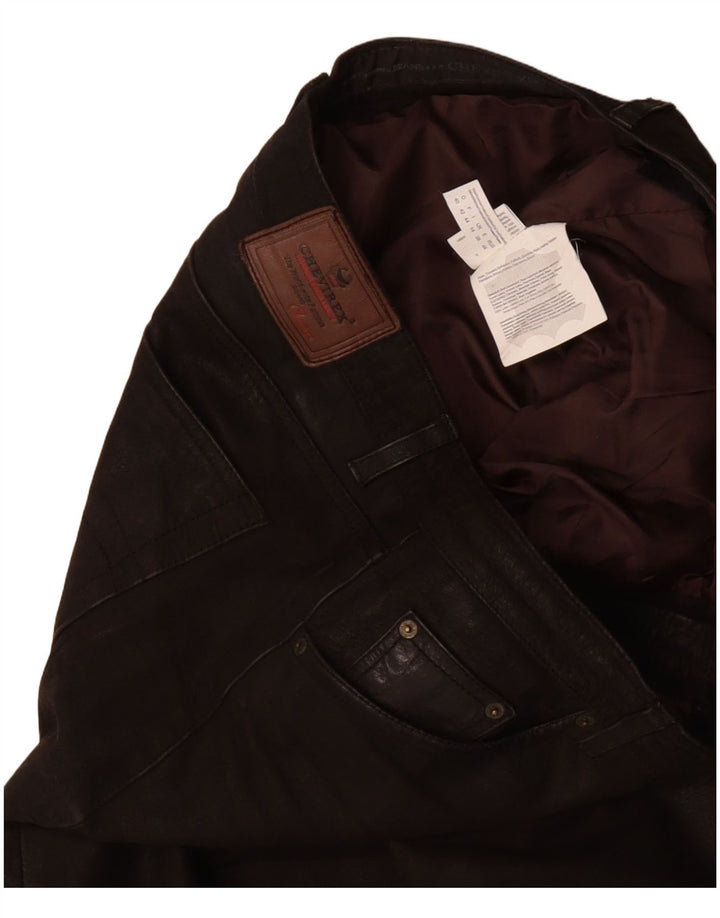 Męskie proste skórzane spodnie CHEVIREX W40 L33 Brązowa skóra