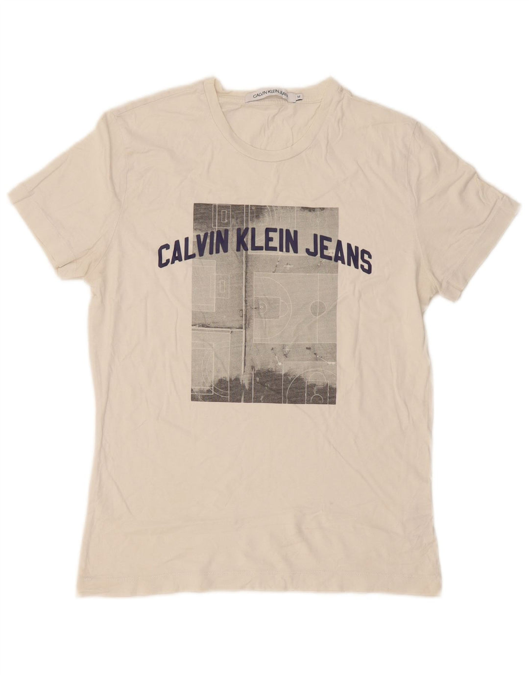 Męska koszulka z grafiką Calvin Klein Jeans, średnia, biała bawełna