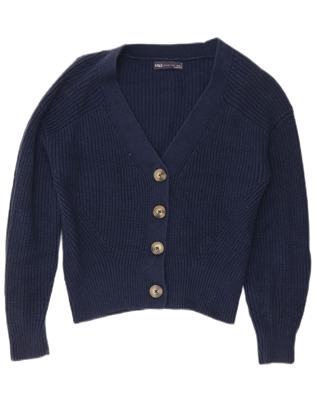 Marks & Spencer Damski sweter rozpinany UK 10, mały, granatowy, bawełniany