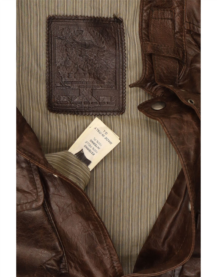 Męska kurtka skórzana w stylu vintage UK 38 Średnia brązowa skóra
