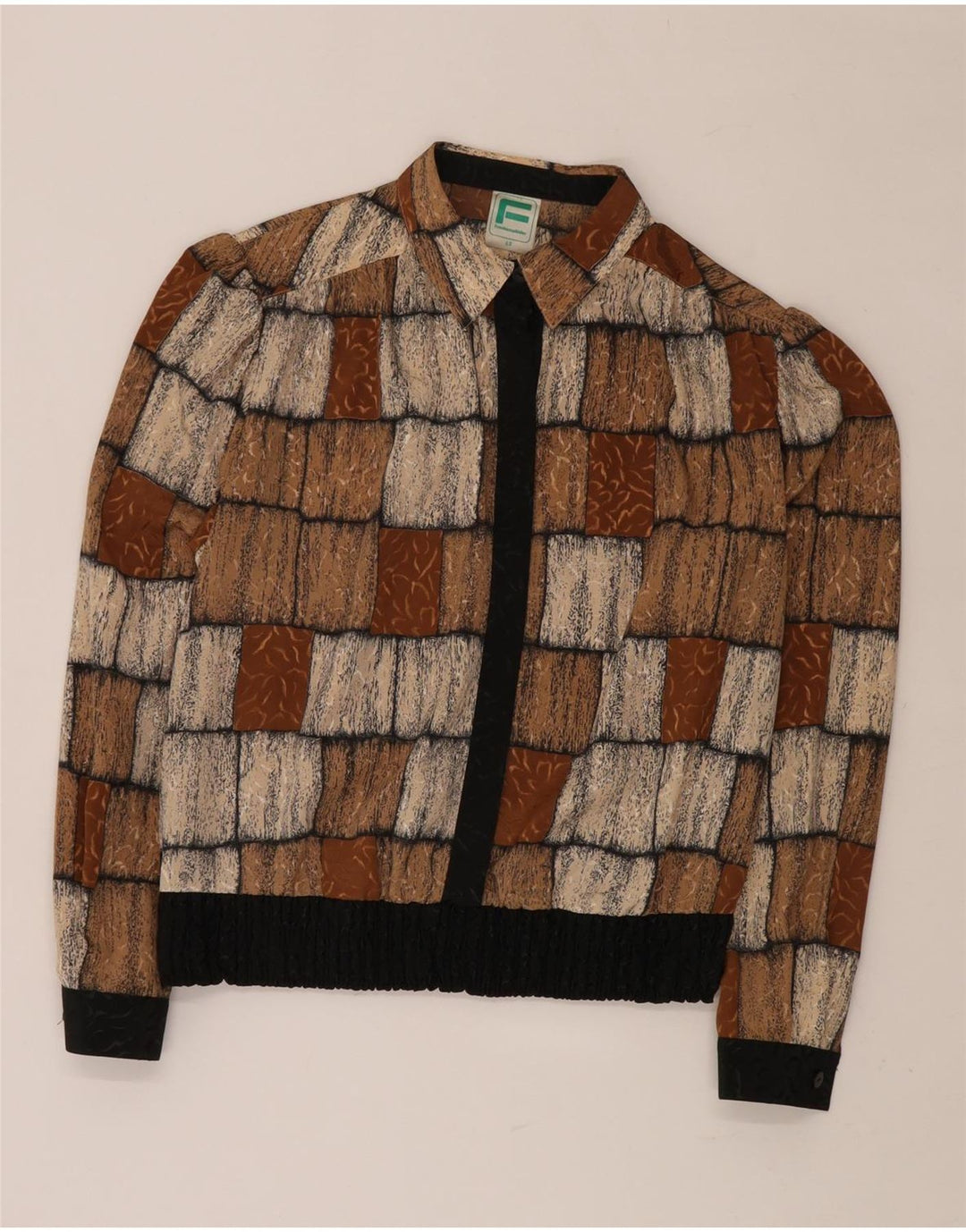 FRANKENWALDER Damska bluzka koszulowa EU 42 Duży brązowy patchworkowy poliester