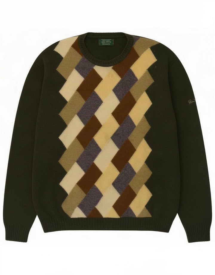 Peter Scott Męski sweter z okrągłym dekoltem Średni zielony Argyle/Diament