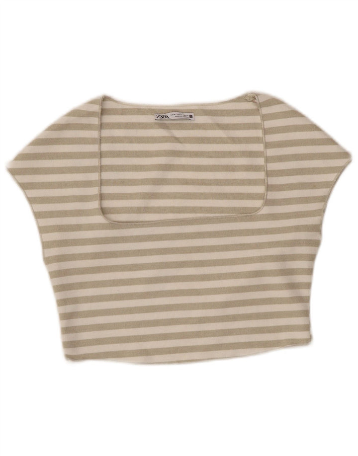 Damski krótki top ZARA UK 12 w średnie złamane białe paski