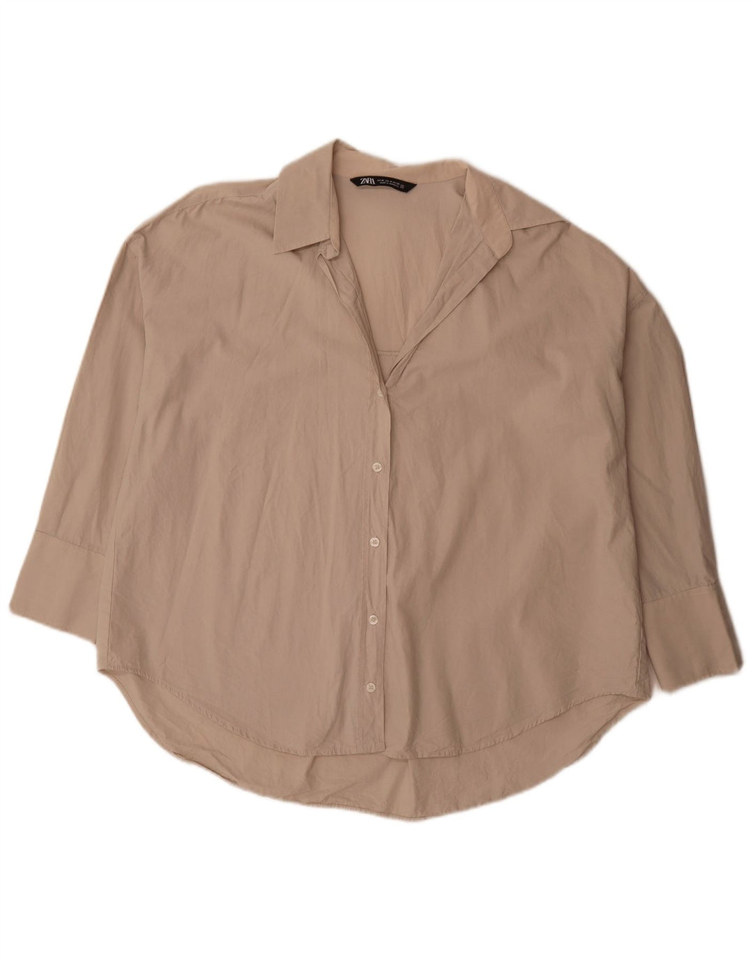 Damska koszula oversize z rękawem 3/4 Zara UK 14, średnio beżowa, bawełniana