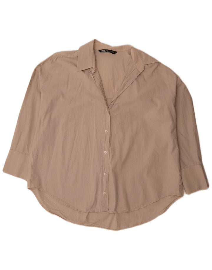 Damska koszula oversize z rękawem 3/4 Zara UK 14, średnio beżowa, bawełniana