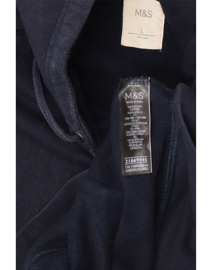 Marks & Spencer Męski sweter z kapturem i zamkiem błyskawicznym, duży, granatowy, bawełniany