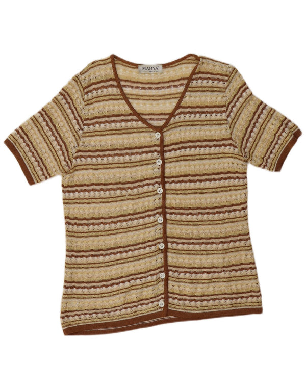 Sweter damski z krótkim rękawem w stylu vintage, UK 12, średnie żółte paski