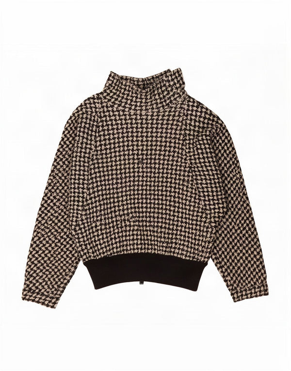 Sweter damski w stylu vintage z golfem UK 12, średni czarny w pepitkę