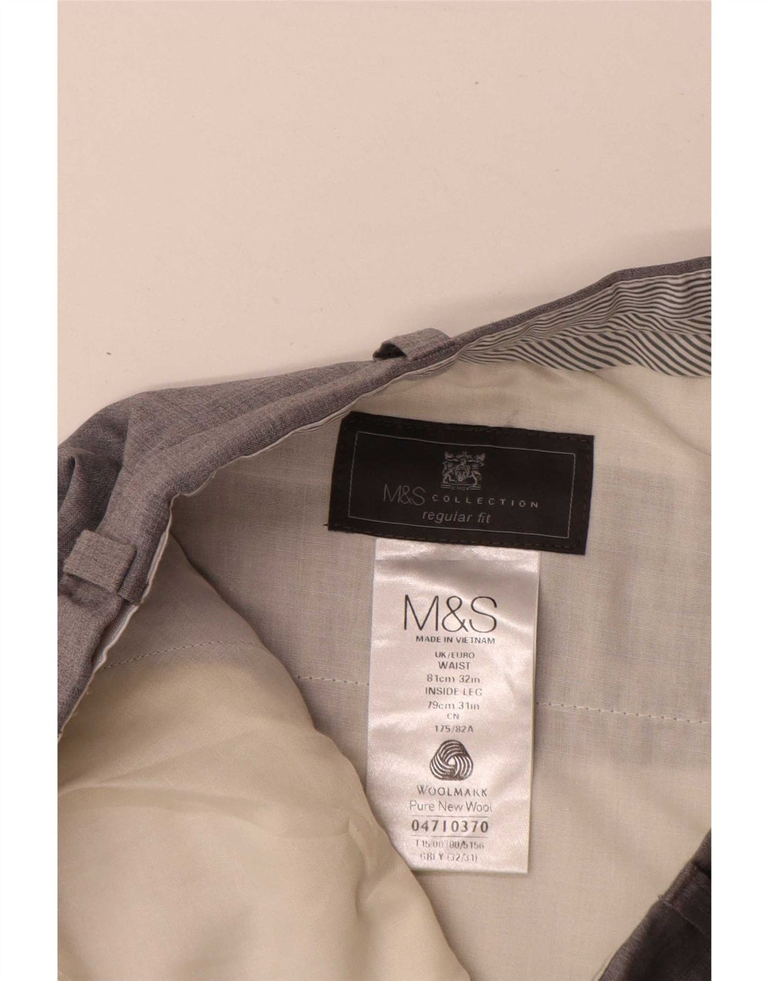Męskie spodnie garniturowe Marks & Spencer o regularnym kroju W32 L31 Szara wełna