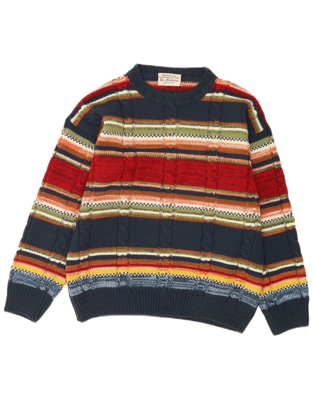 Męski sweter z wycięciem pod szyją w stylu vintage, w średnie, wielokolorowe paski