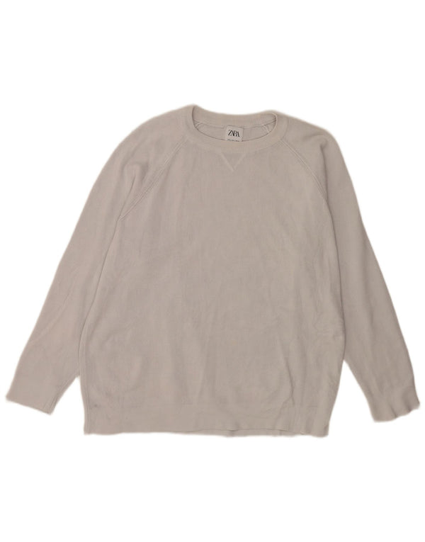 Męski sweter z okrągłym dekoltem Zara, duży, szary