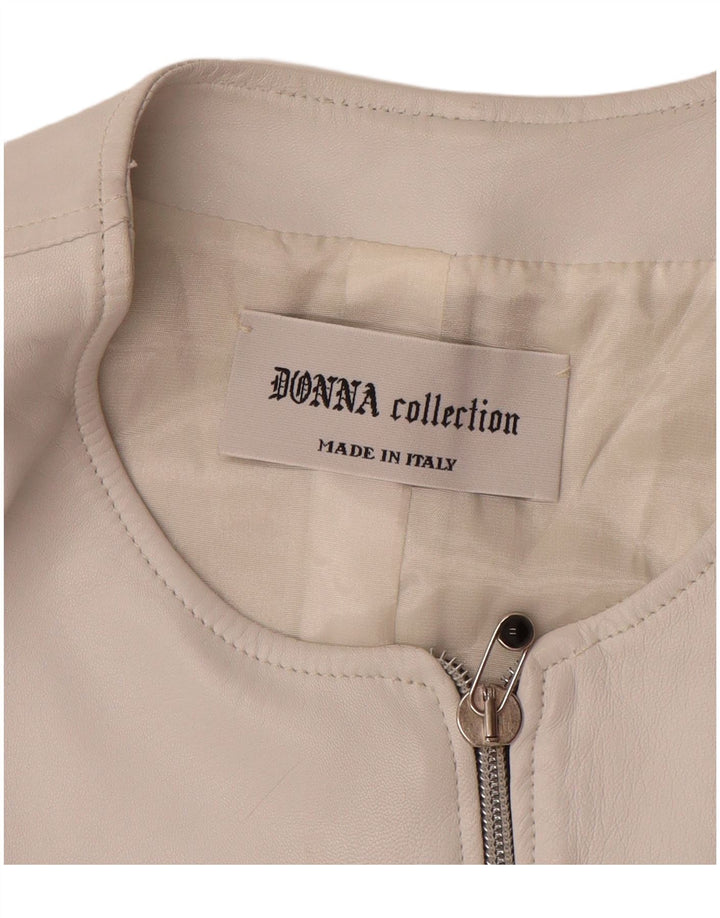 Kamizelka skórzana damska VINTAGE UK 12 Średnia Biała