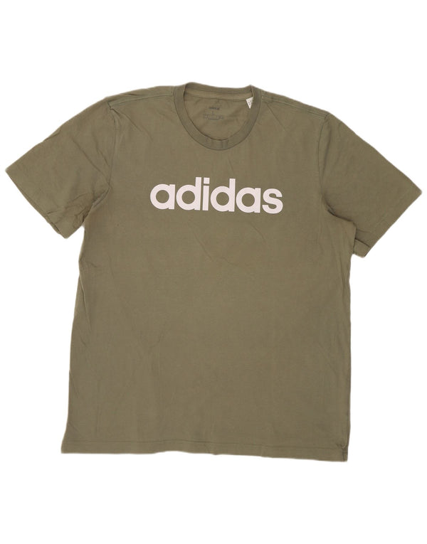 Męska koszulka z grafiką Adidas, duża, bawełniana khaki