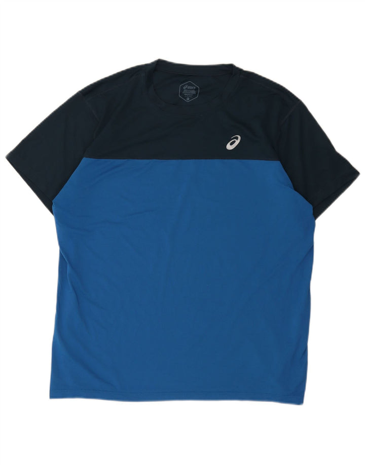 Męski T-shirt Asics, duży, niebieski, poliestrowy blok kolorów